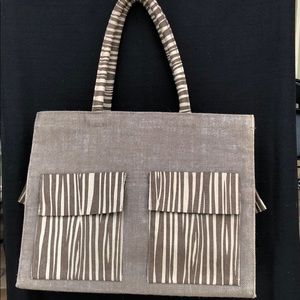 Brown Jute Box Tote with Outside Cargo Pockets